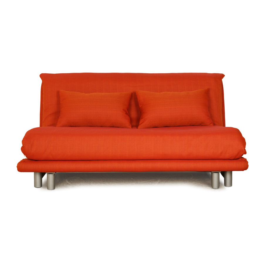 Ligne Roset Multy stof driezitsbank oranje rood zalm handmatige functie slaapbank opnieuw gestoffeerd