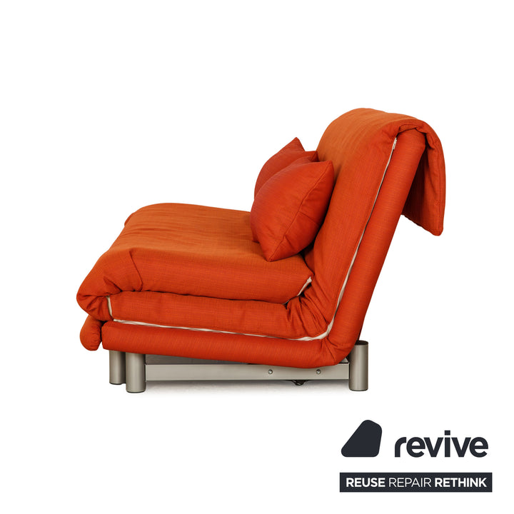 Ligne Roset Multy stof driezitsbank oranje rood zalm handmatige functie slaapbank opnieuw gestoffeerd