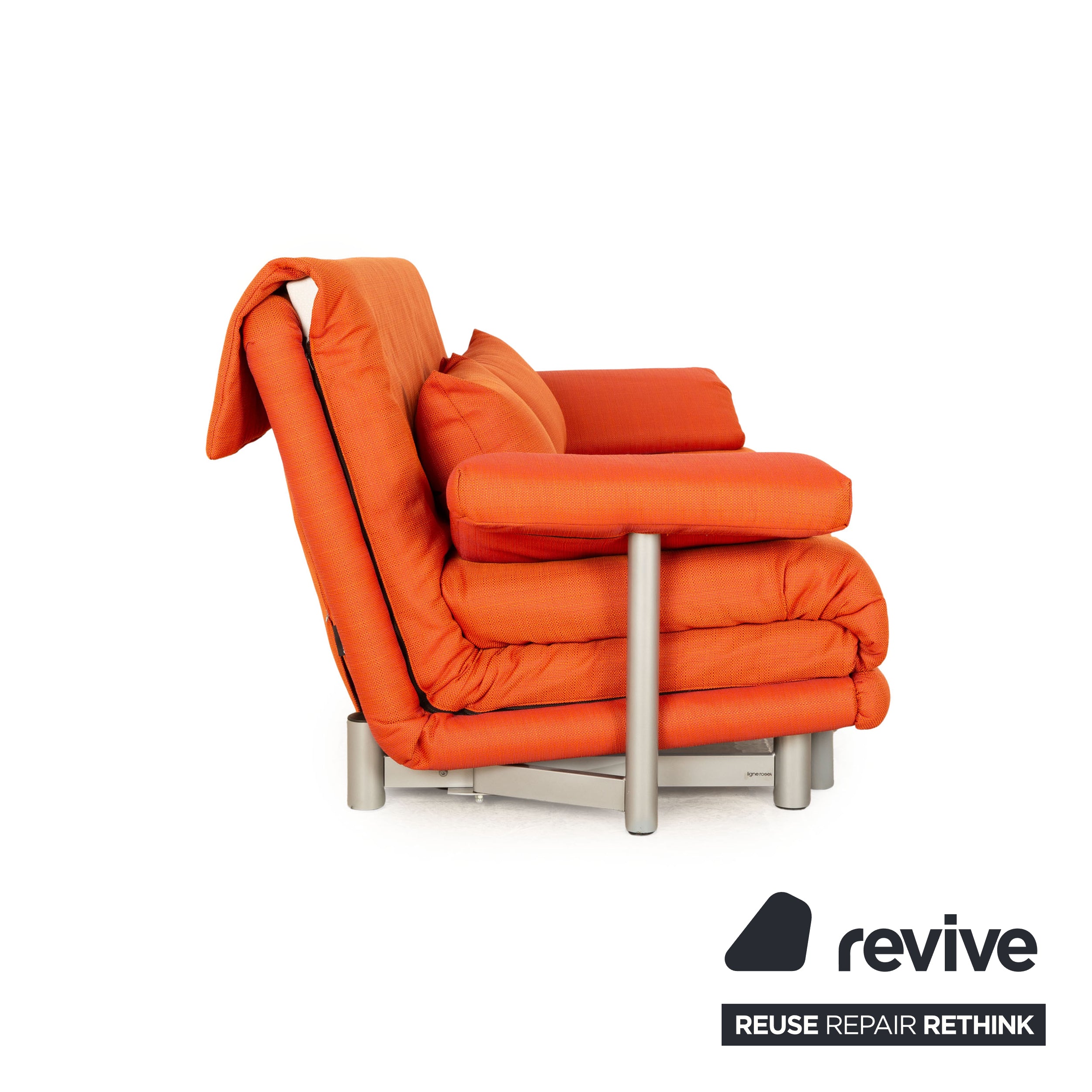 ligne roset Multy fabric three-seater orange sofa couch with armrests and BULTEX mattress sleeping function new cover