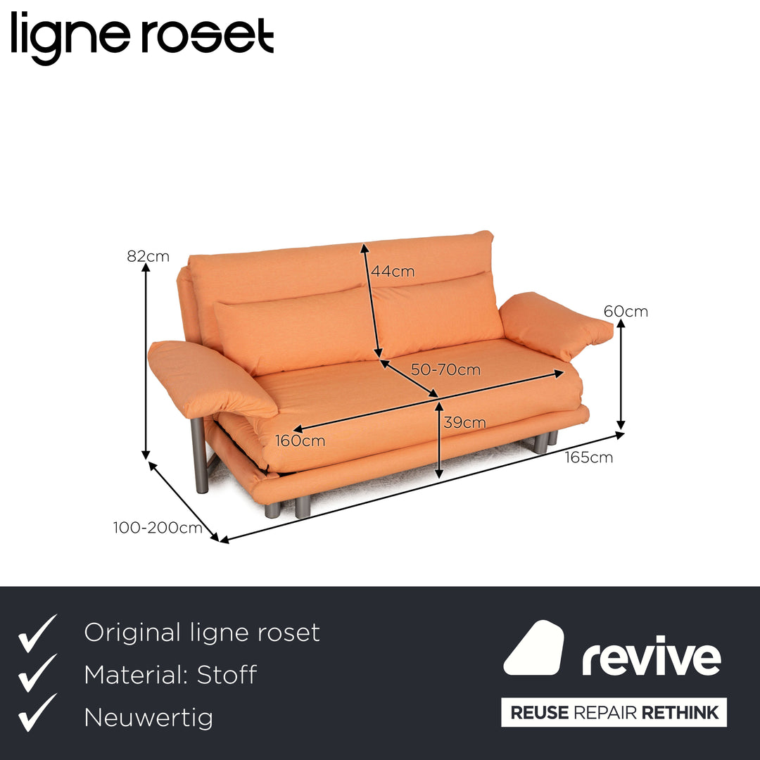 Ligne roset Canapé 3 places en tissu Multy orange, fonction sommeil, accoudoir, housse neuve