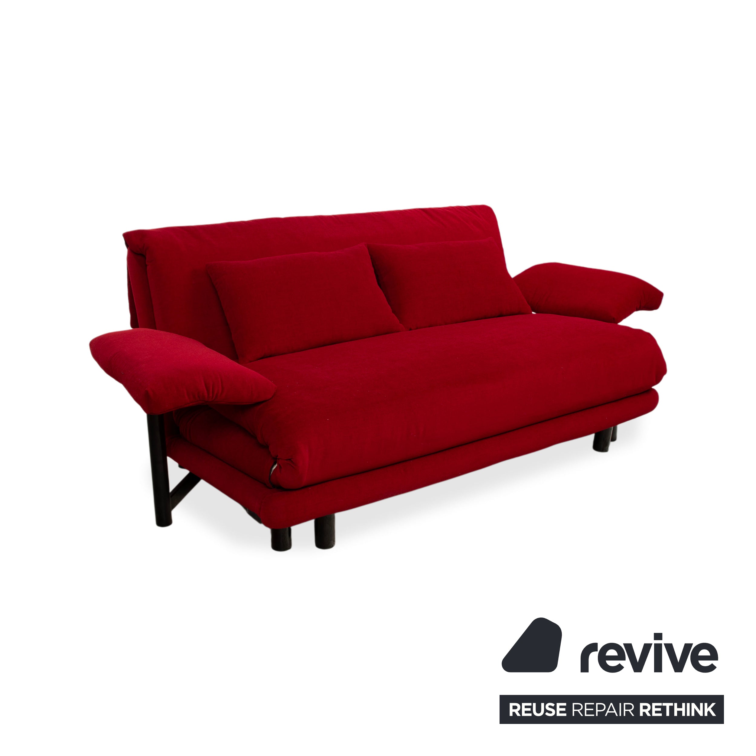Sofá de tela rojo de 3 plazas Ligne Roset Multy, con reposabrazos y función cama, tapizado nuevo MALOU 138