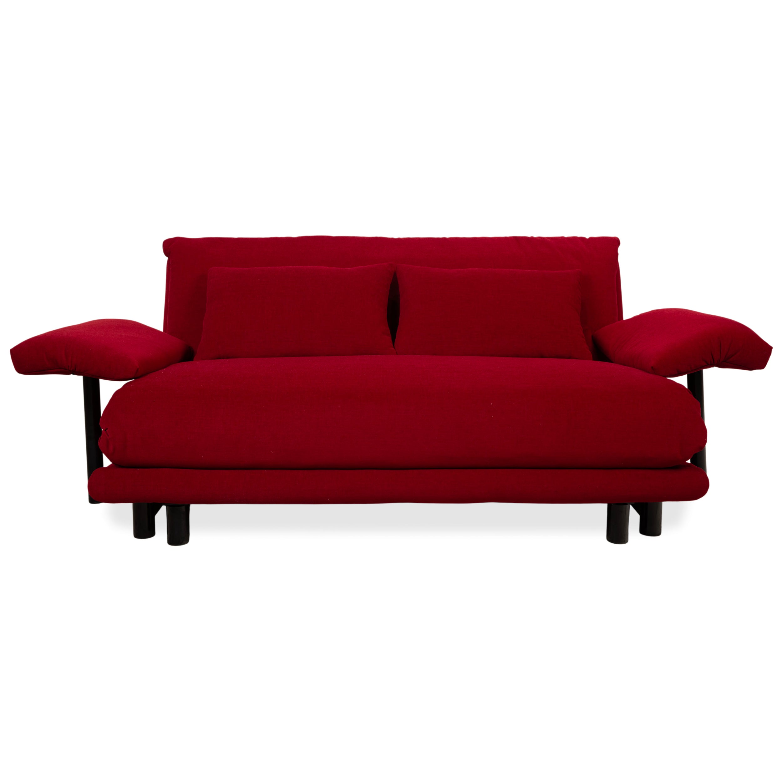 Sofá de tela rojo de 3 plazas Ligne Roset Multy, con reposabrazos y función cama, tapizado nuevo MALOU 138