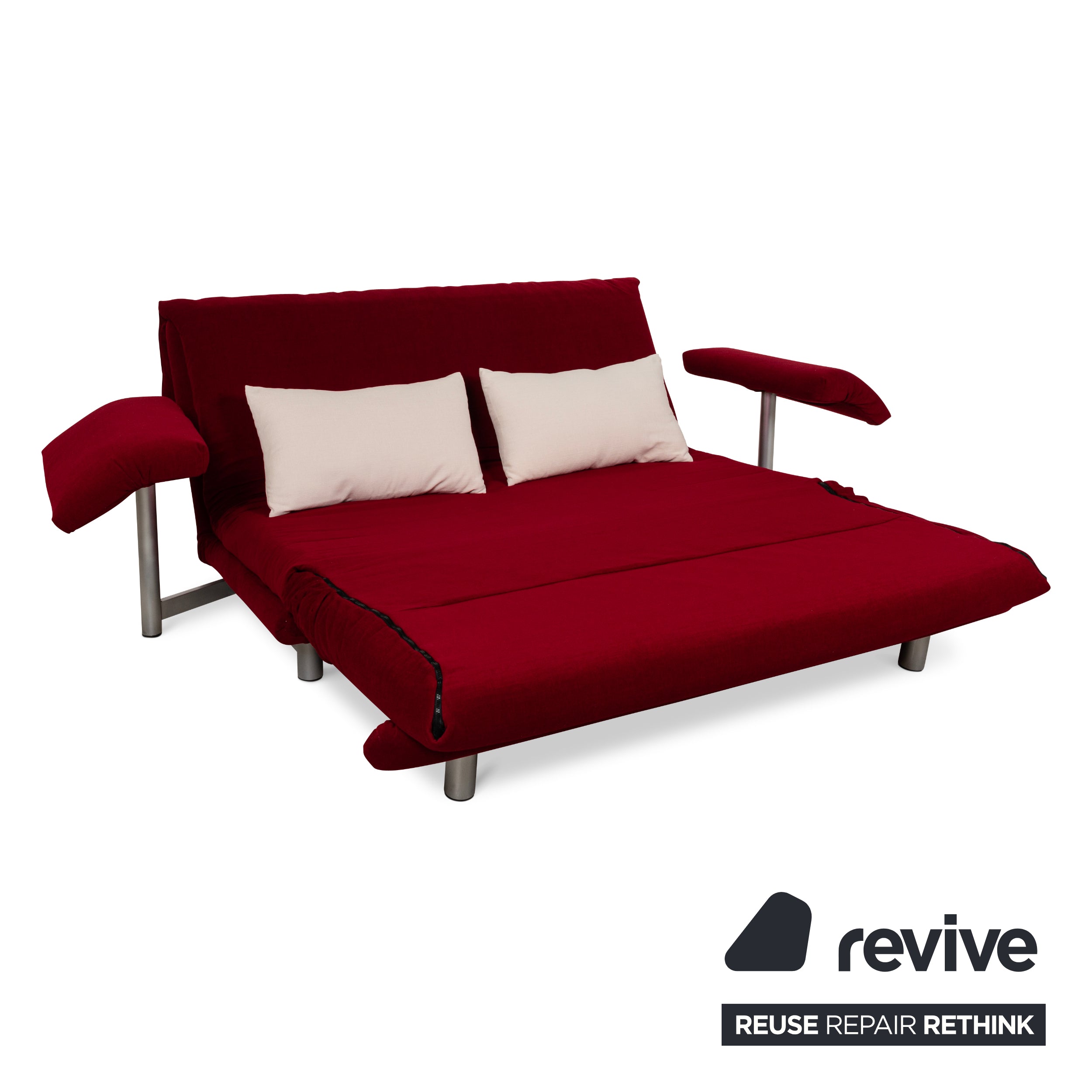 Canapé convertible 3 places Ligne Roset Multy en tissu rouge à fonction manuelle