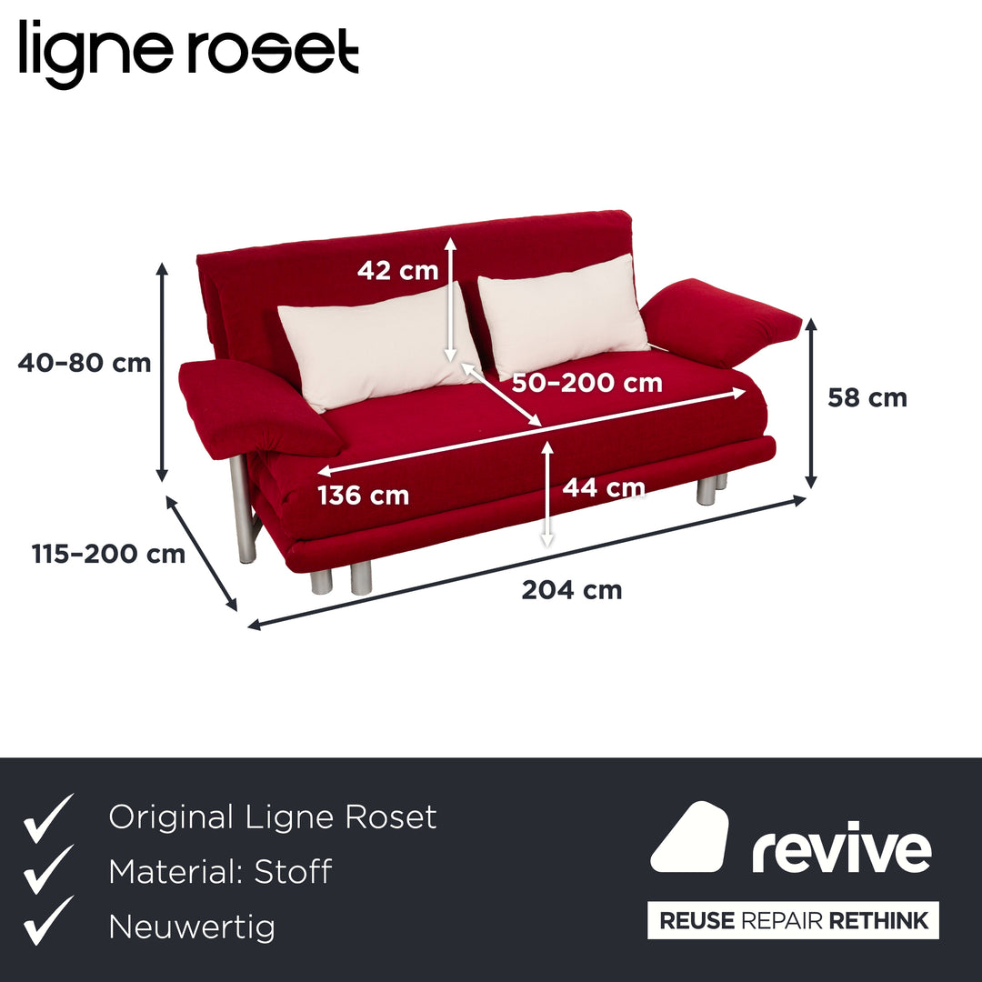 Canapé convertible 3 places Ligne Roset Multy en tissu rouge à fonction manuelle