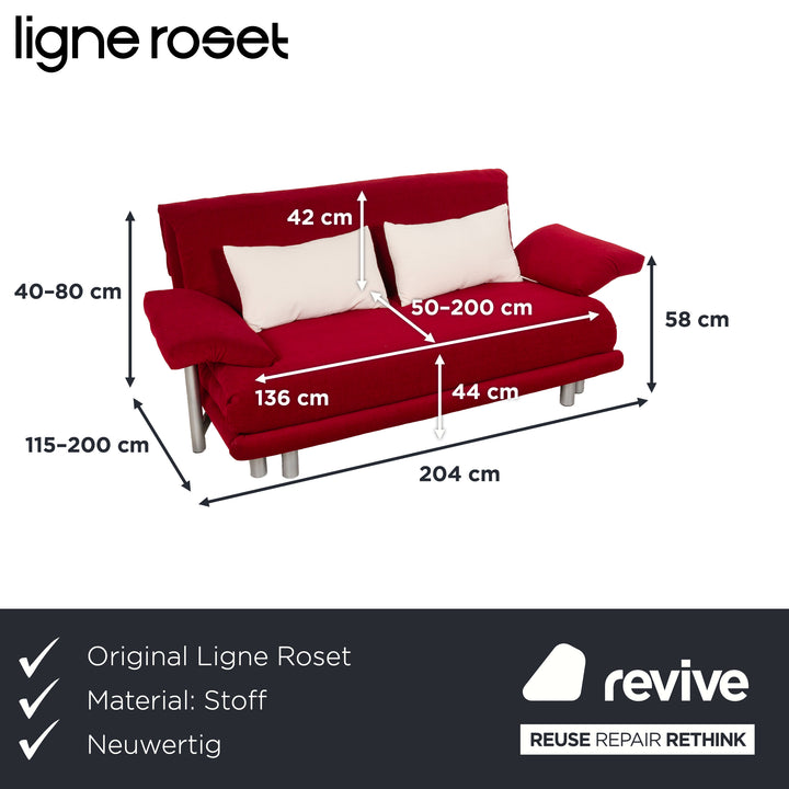 Canapé convertible 3 places Ligne Roset Multy en tissu rouge à fonction manuelle