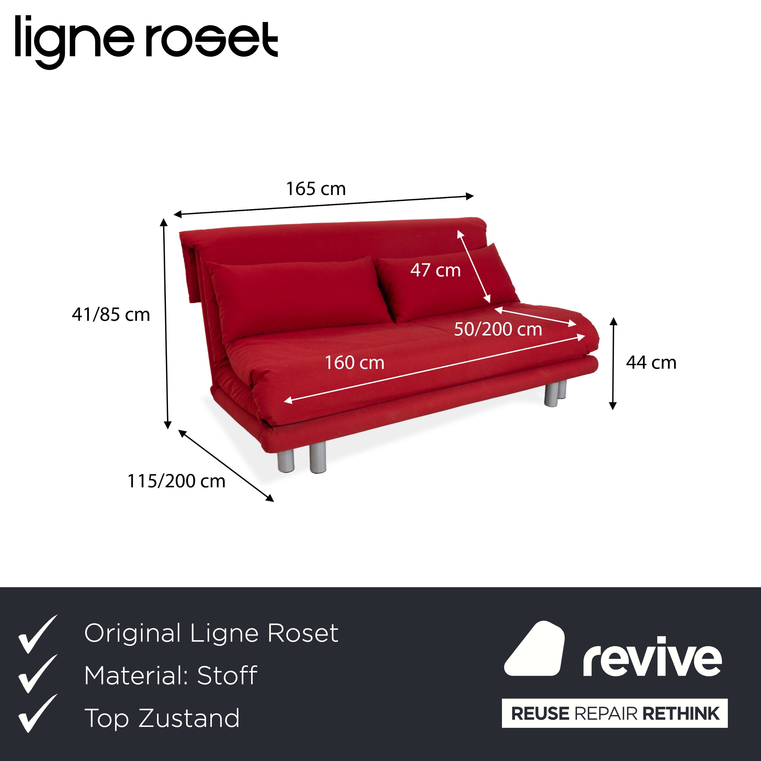 Ligne Roset Multy Fabric Three Seater Red Manual Function Sofa Bed Couch