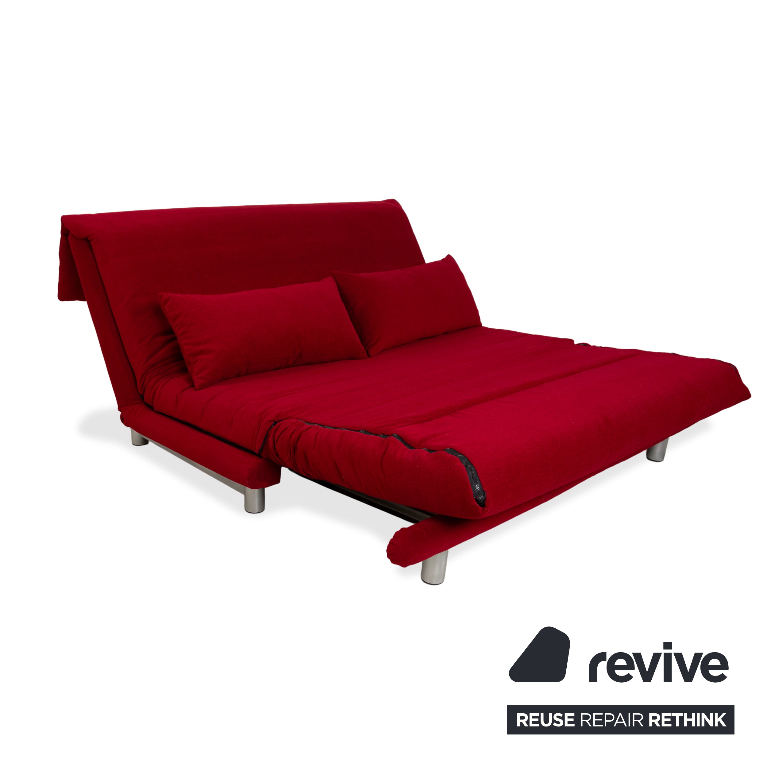 Ligne Roset Multy Dreisitzer Stoff Rot Silber manuelle Schlaffunktion Schlafsofa Couch Neubezug