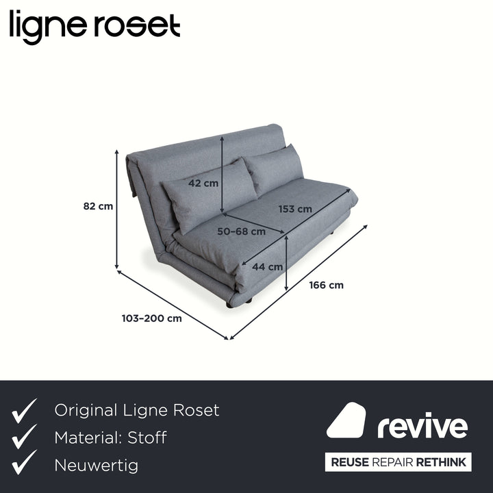 Ligne Roset Multy Fabric Three-Seater Grey Black Manual Function Sofa Couch Sofa Bed New Upholstery