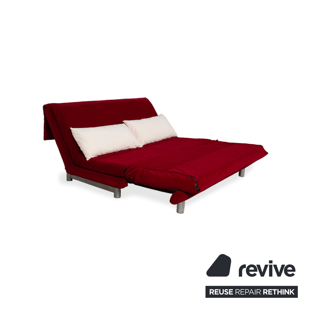 Ligne Roset Multy Stoff Dreisitzer Rot manuelle Schlaffunktion Gestell Silber Sofa Couch Neubezug