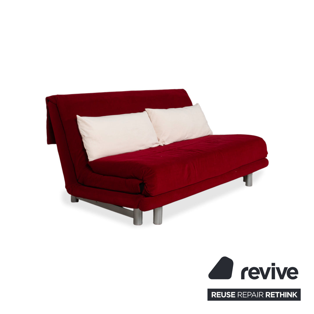 Ligne Roset Multy Stoff Dreisitzer Rot manuelle Schlaffunktion Gestell Silber Sofa Couch Neubezug
