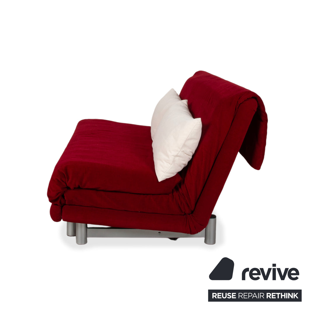 Ligne Roset Multy Stoff Dreisitzer Rot manuelle Schlaffunktion Gestell Silber Sofa Couch Neubezug
