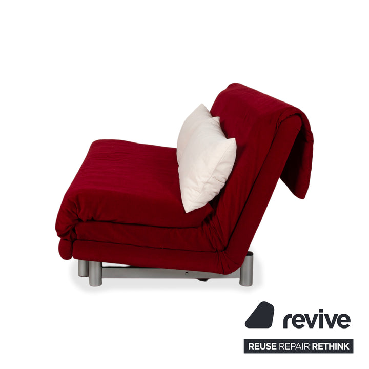 Ligne Roset Multy Stoff Dreisitzer Rot manuelle Schlaffunktion Gestell Silber Sofa Couch Neubezug