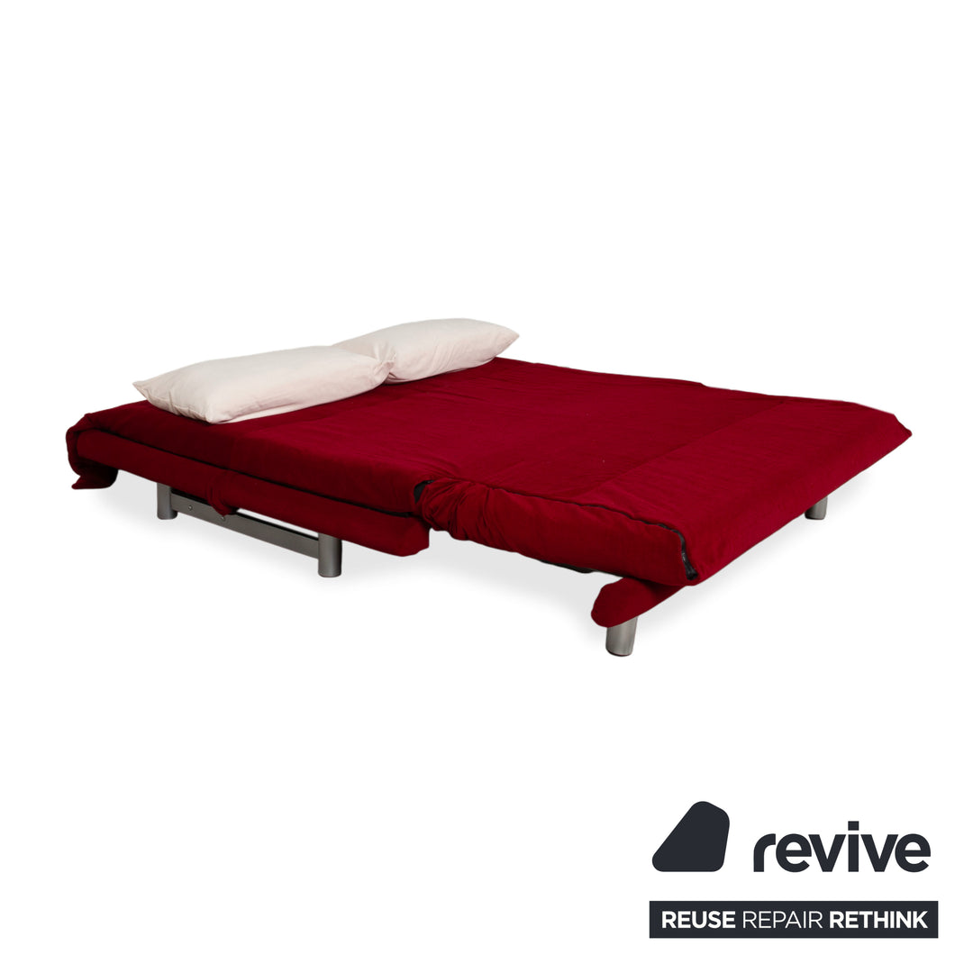 Ligne Roset Multy Stoff Dreisitzer Rot manuelle Schlaffunktion Gestell Silber Sofa Couch Neubezug