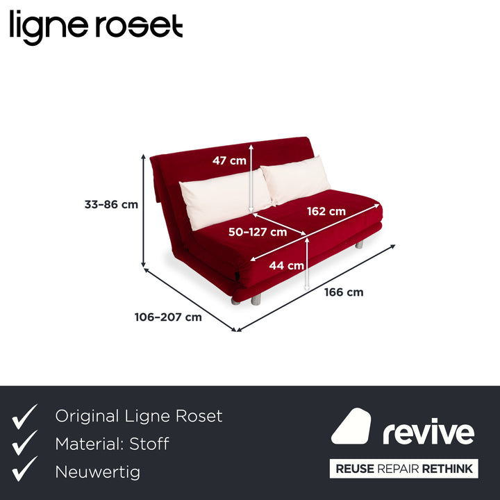 Ligne Roset Multy Stoff Dreisitzer Rot manuelle Schlaffunktion Gestell Silber Sofa Couch Neubezug