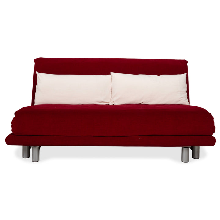 Ligne Roset Multy Fabric Three-Seater Red Manual Sleeping Function Silver Frame Sofa Couch Reupholstered