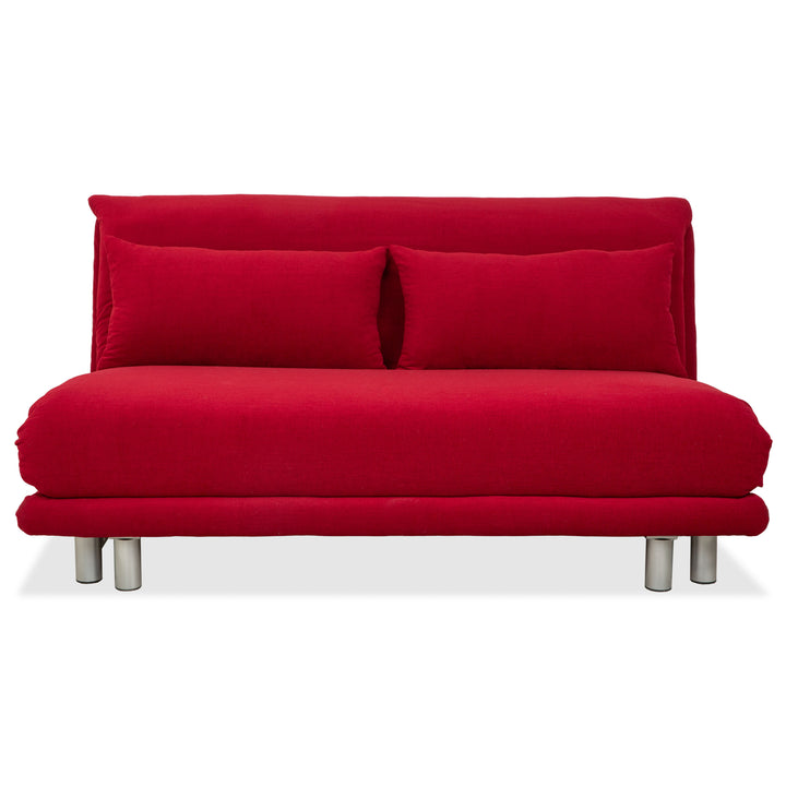 Ligne Roset Multy fabric three-seater sofa, red, manual sleeper function, silver frame, reupholstered MALOU 138