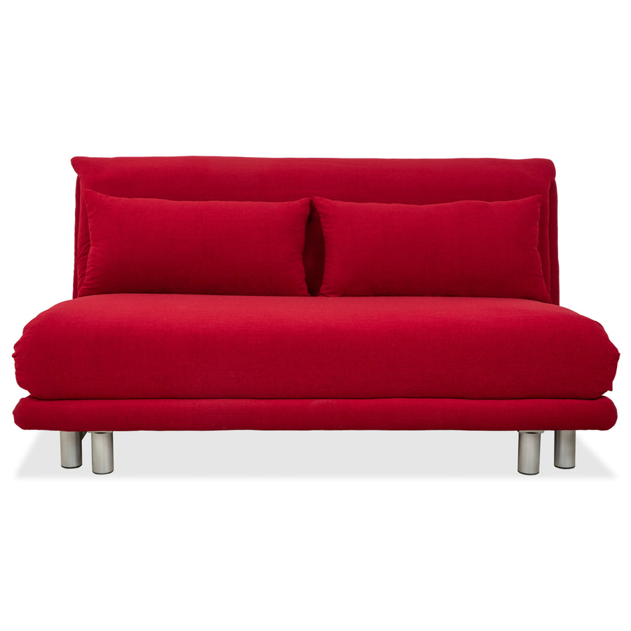 Ligne Roset Multy fabric three-seater sofa, red, manual sleeper function, silver frame, reupholstered MALOU 138