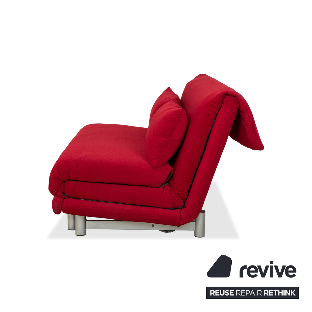 Ligne Roset Multy fabric three-seater sofa, red, manual sleeper function, silver frame, reupholstered MALOU 138