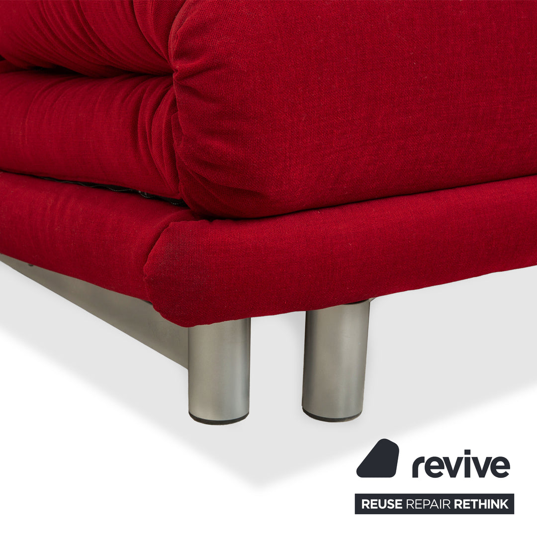 Ligne Roset Multy fabric three-seater sofa, red, manual sleeper function, silver frame, reupholstered MALOU 138
