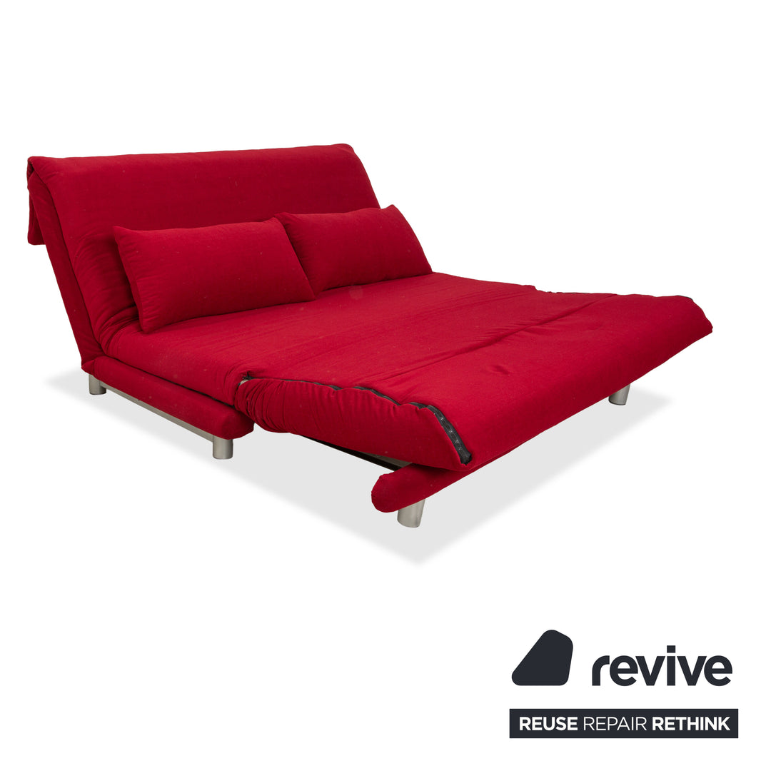 Ligne Roset Multy fabric three-seater sofa, red, manual sleeper function, silver frame, reupholstered MALOU 138
