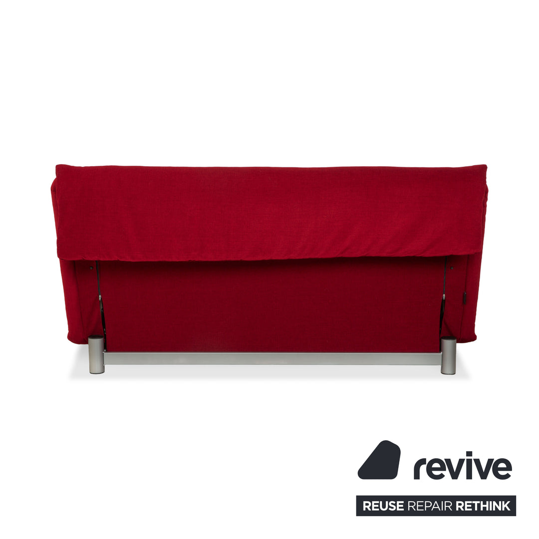 Ligne Roset Multy fabric three-seater sofa, red, manual sleeper function, silver frame, reupholstered MALOU 138