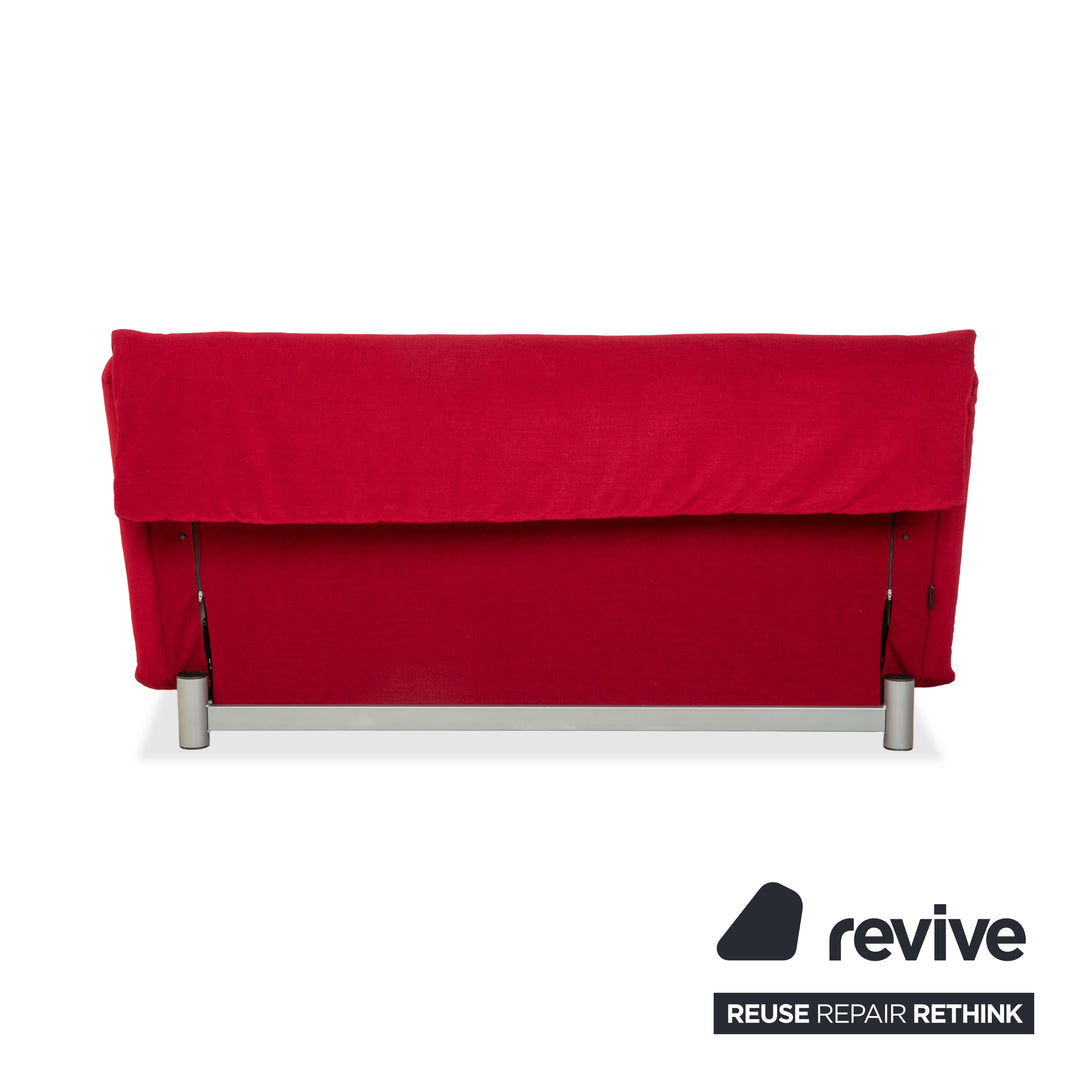 Ligne Roset Multy fabric three-seater sofa, red, manual sleeper function, silver frame, reupholstered MALOU 138