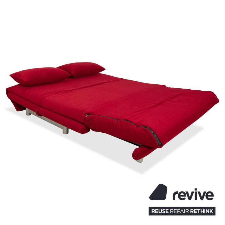 Ligne Roset Multy fabric three-seater sofa, red, manual sleeper function, silver frame, reupholstered MALOU 138