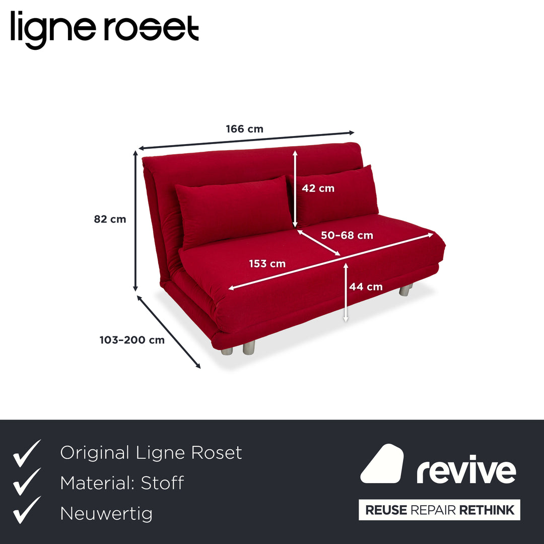 Ligne Roset Multy fabric three-seater sofa, red, manual sleeper function, silver frame, reupholstered MALOU 138
