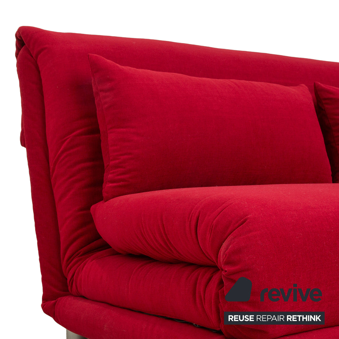 Ligne Roset Multy fabric three-seater sofa, red, manual sleeper function, silver frame, reupholstered MALOU 138