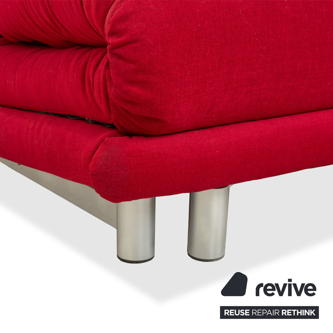 Ligne Roset Multy fabric three-seater sofa, red, manual sleeper function, silver frame, reupholstered MALOU 138