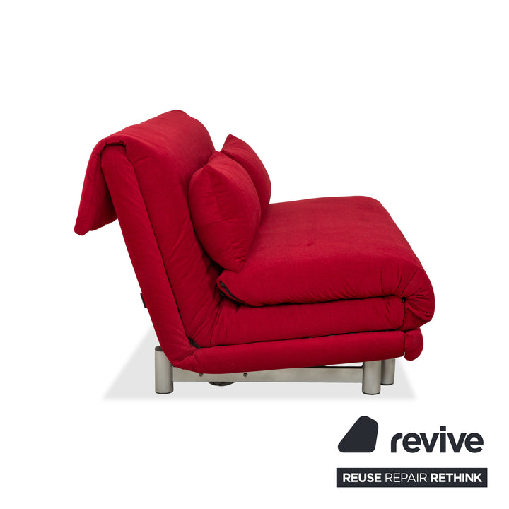 Ligne Roset Multy fabric three-seater sofa, red, manual sleeper function, silver frame, reupholstered MALOU 138