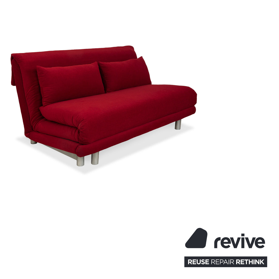Ligne Roset Multy fabric three-seater sofa, red, manual sleeper function, silver frame, reupholstered MALOU 138