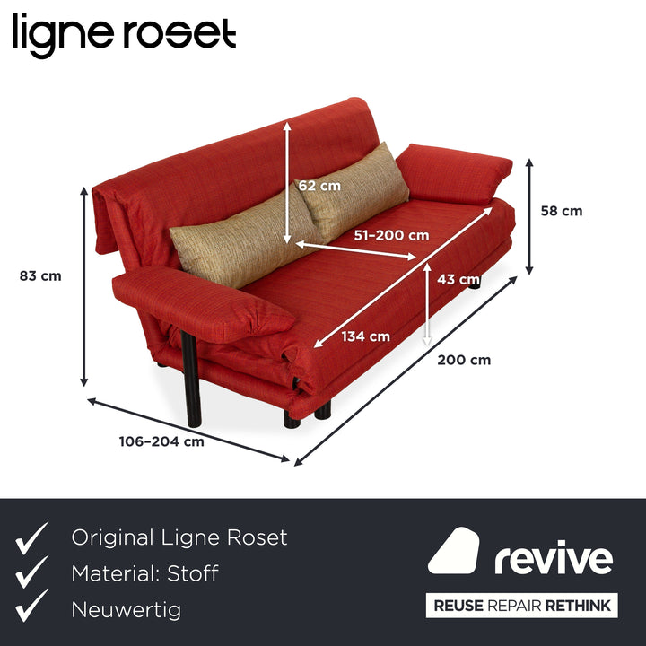 Ligne Roset Multy Stoff Dreisitzer Rot Sofa Couch manuelle Funktion Schlafsofa inkl. Armlehnen