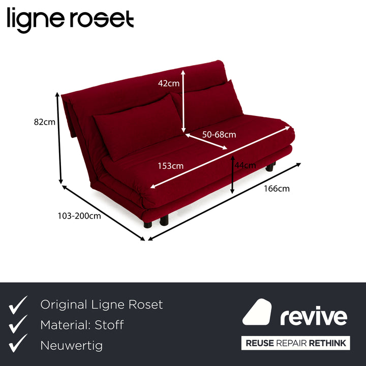 Ligne Roset Multy Stoff Dreisitzer Rot Weinrot manuelle Funktion Schlaffunktion Neubezug