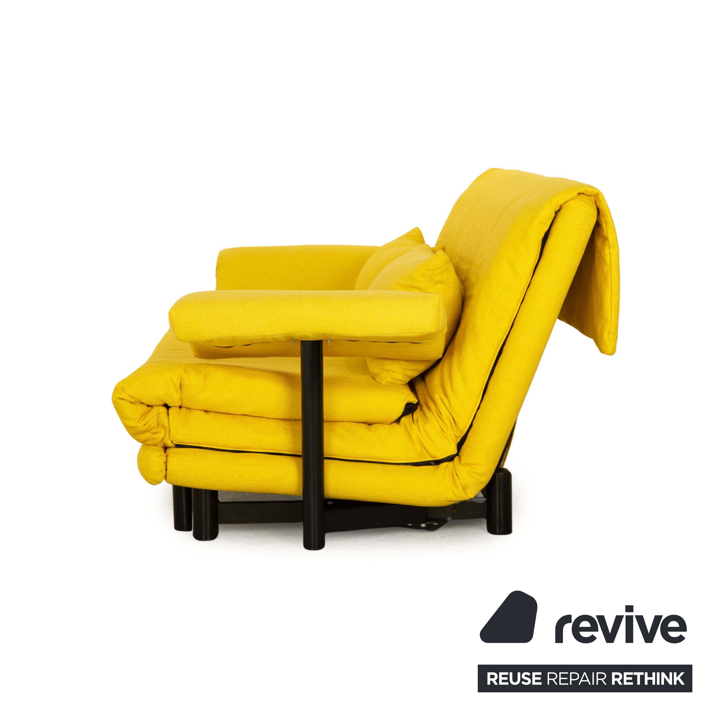 Ligne Roset Canapé-lit 3 places en tissu Multy jaune avec accoudoirs canapé fonction couchage nouveau cadre de revêtement noir
