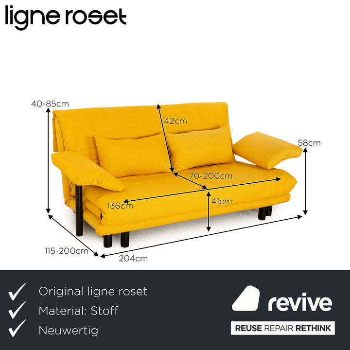 Ligne Roset Multy Stoff Dreisitzer Schlafsofa Gelb inkl. Armlehnen Couch Sofa Schlaffunktion Neubezug Gestell schwarz