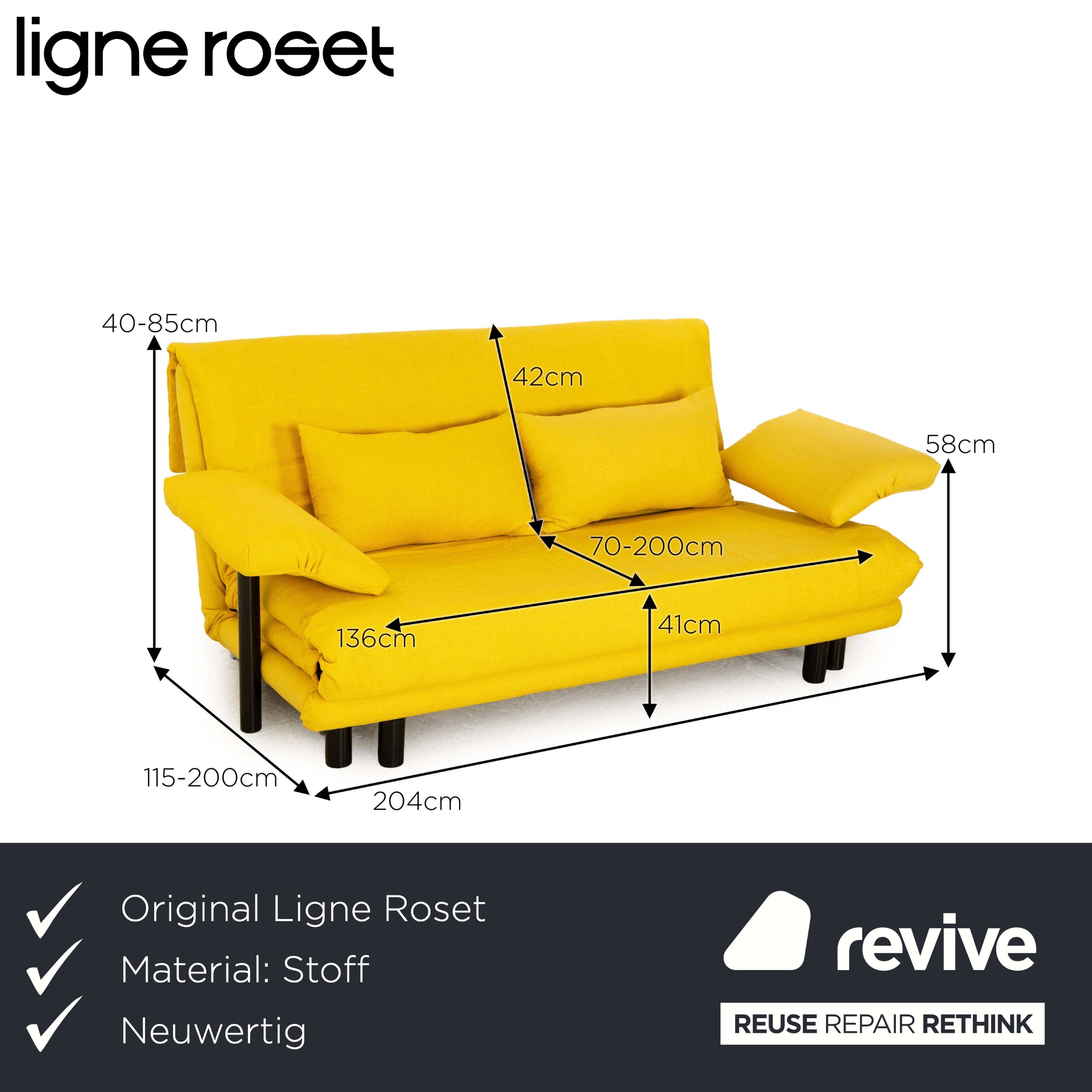 Ligne Roset Multy Stoff Dreisitzer Schlafsofa Gelb inkl. Armlehnen Couch Sofa Schlaffunktion Neubezug Gestell schwarz