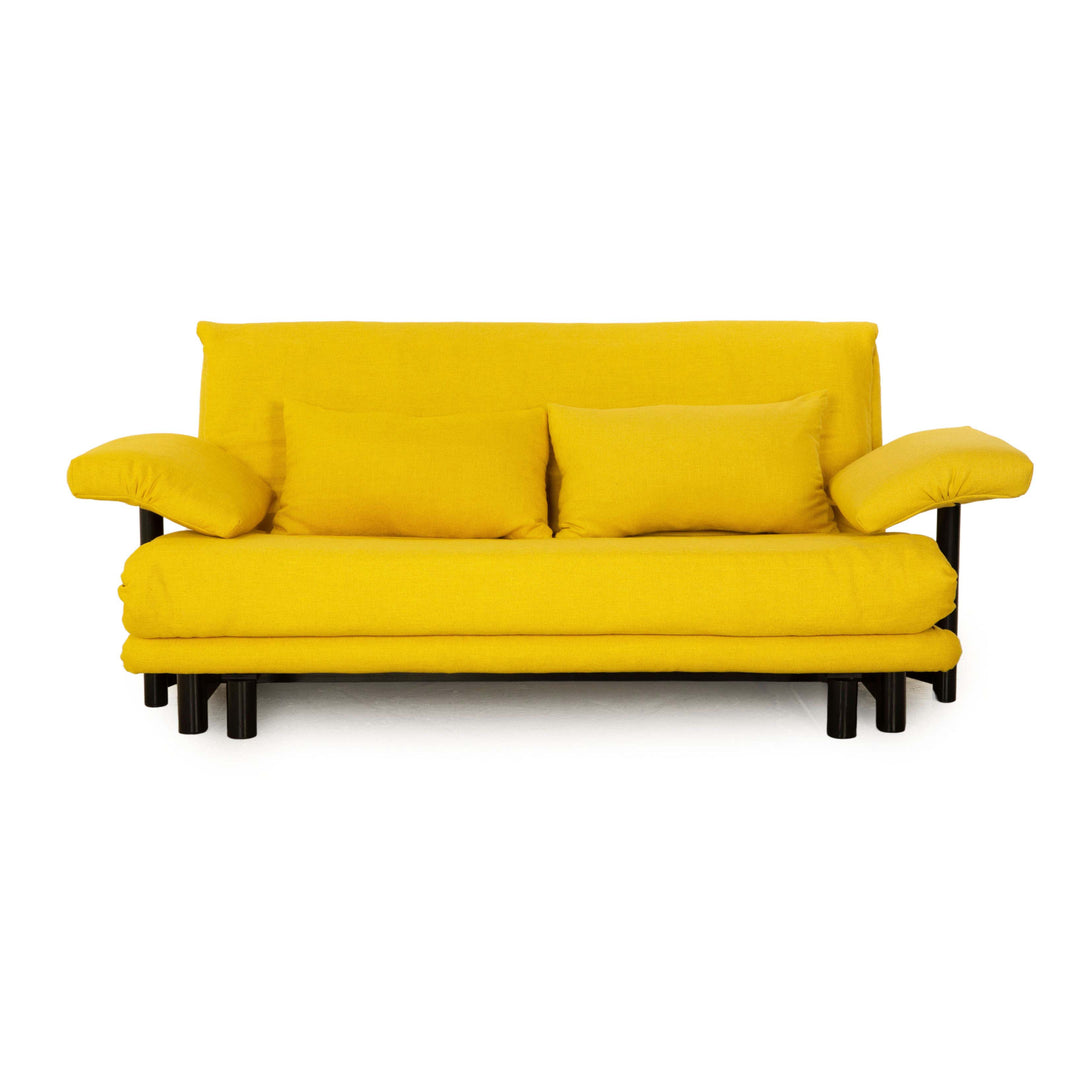 Ligne Roset Multy Stoff Dreisitzer Schlafsofa Gelb inkl. Armlehnen Couch Sofa Schlaffunktion Neubezug Gestell schwarz