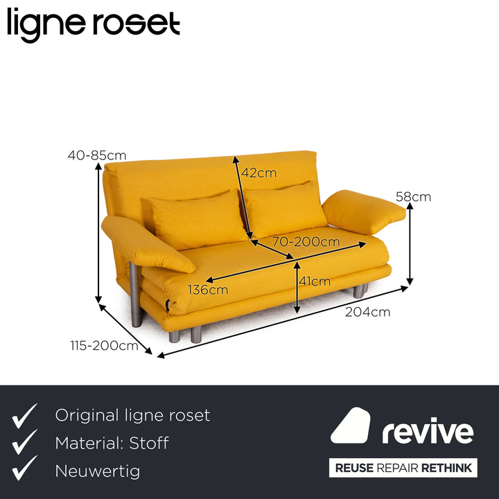 Ligne Roset Multy fabric three-seater sofa bed yellow incl. armrests couch sofa sleeping function new cover