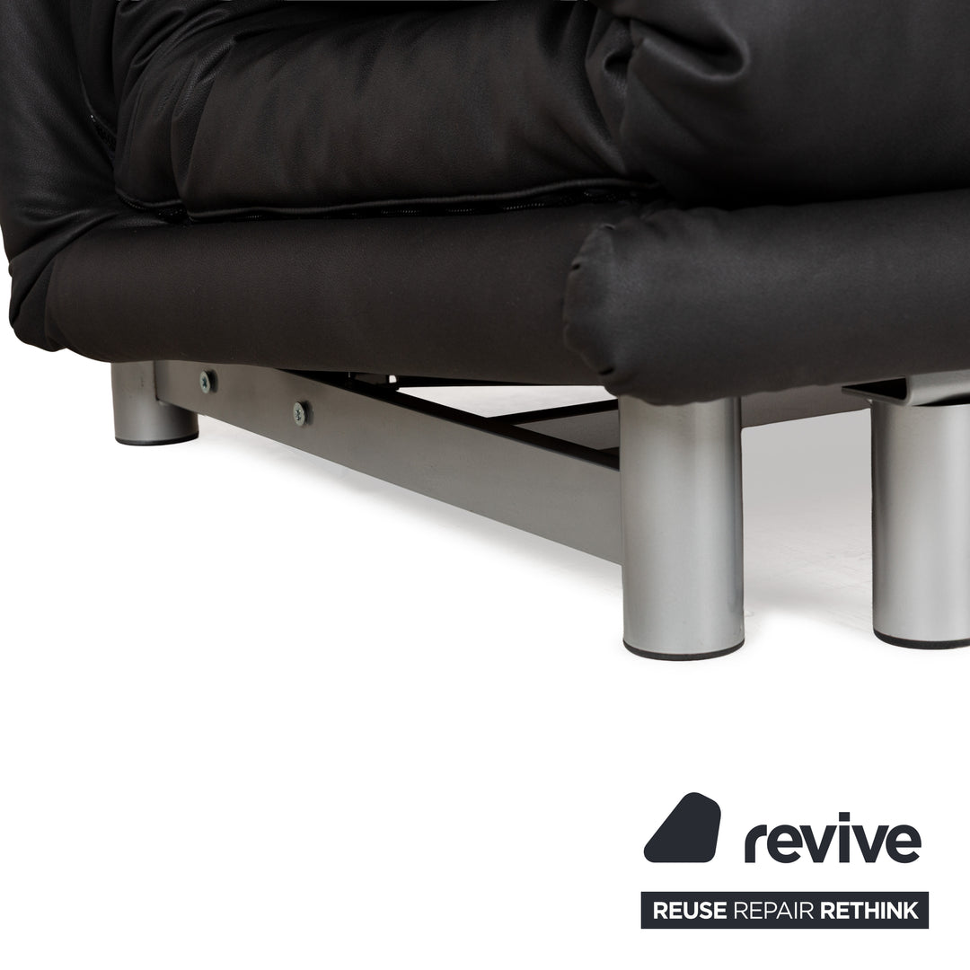 Ligne Roset Multy Stoff Dreisitzer Schwarz Anthrazit manuelle Funktion Sofa Couch Schlafsofa veganes Textilleder Neubezug