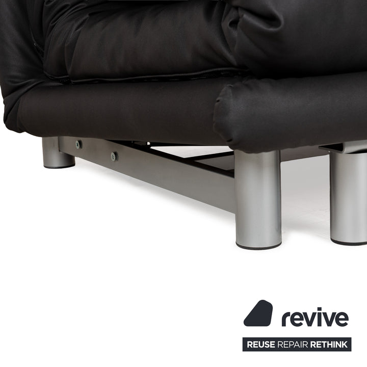 Ligne Roset Multy Stoff Dreisitzer Schwarz Anthrazit manuelle Funktion Sofa Couch Schlafsofa veganes Textilleder Neubezug