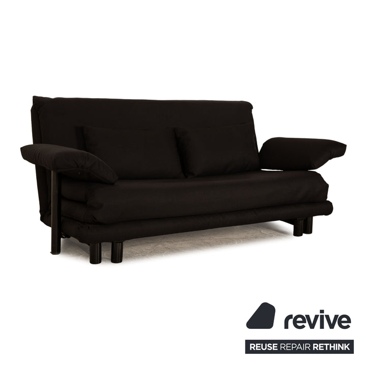 Canapé trois places en tissu noir Ligne Roset Multy, canapé-lit avec accoudoirs, housse neuve