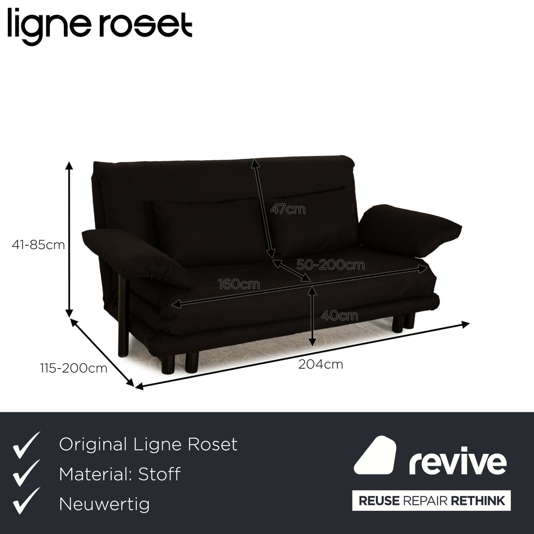 Canapé trois places en tissu noir Ligne Roset Multy, canapé-lit avec accoudoirs, housse neuve