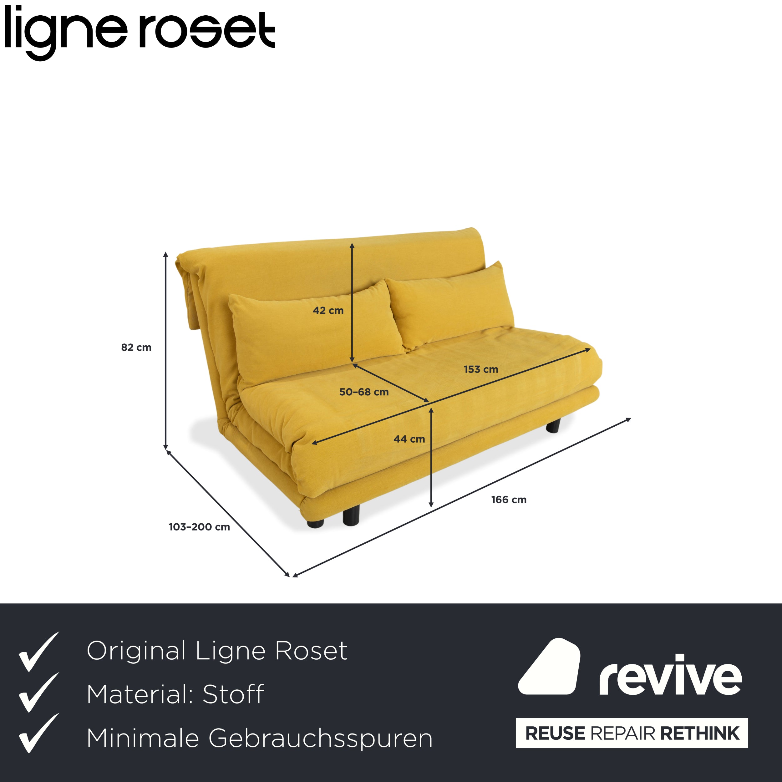 ligne roset Multy Stoff Dreisitzer Gelb Senfgelb Sofa Couch