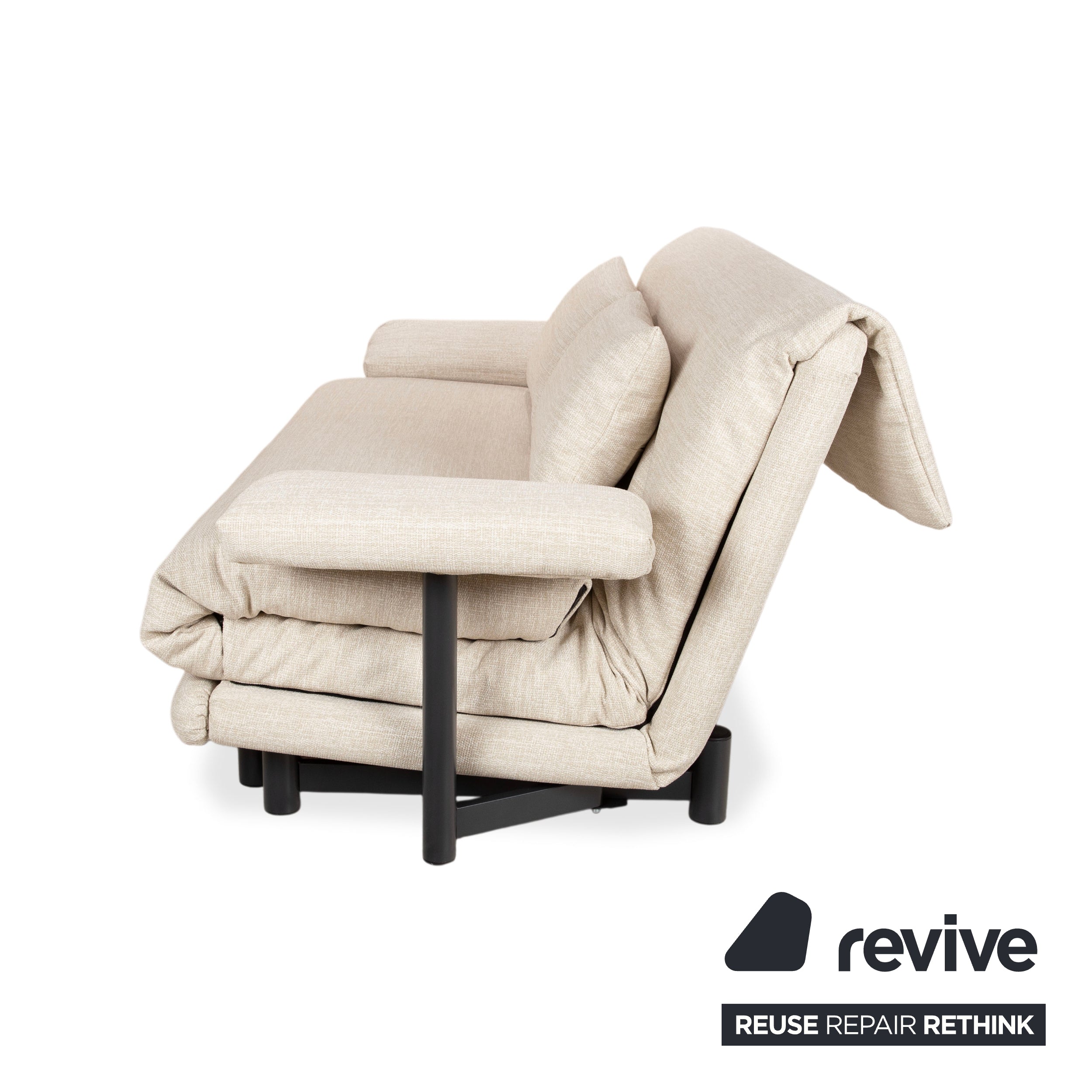 Ligne Roset Multy Stoff Dreisitzer Sofa Beige Couch manuelle Schlaffunktion inkl. Armlehnen Neubezug PALMA PRO 4600
