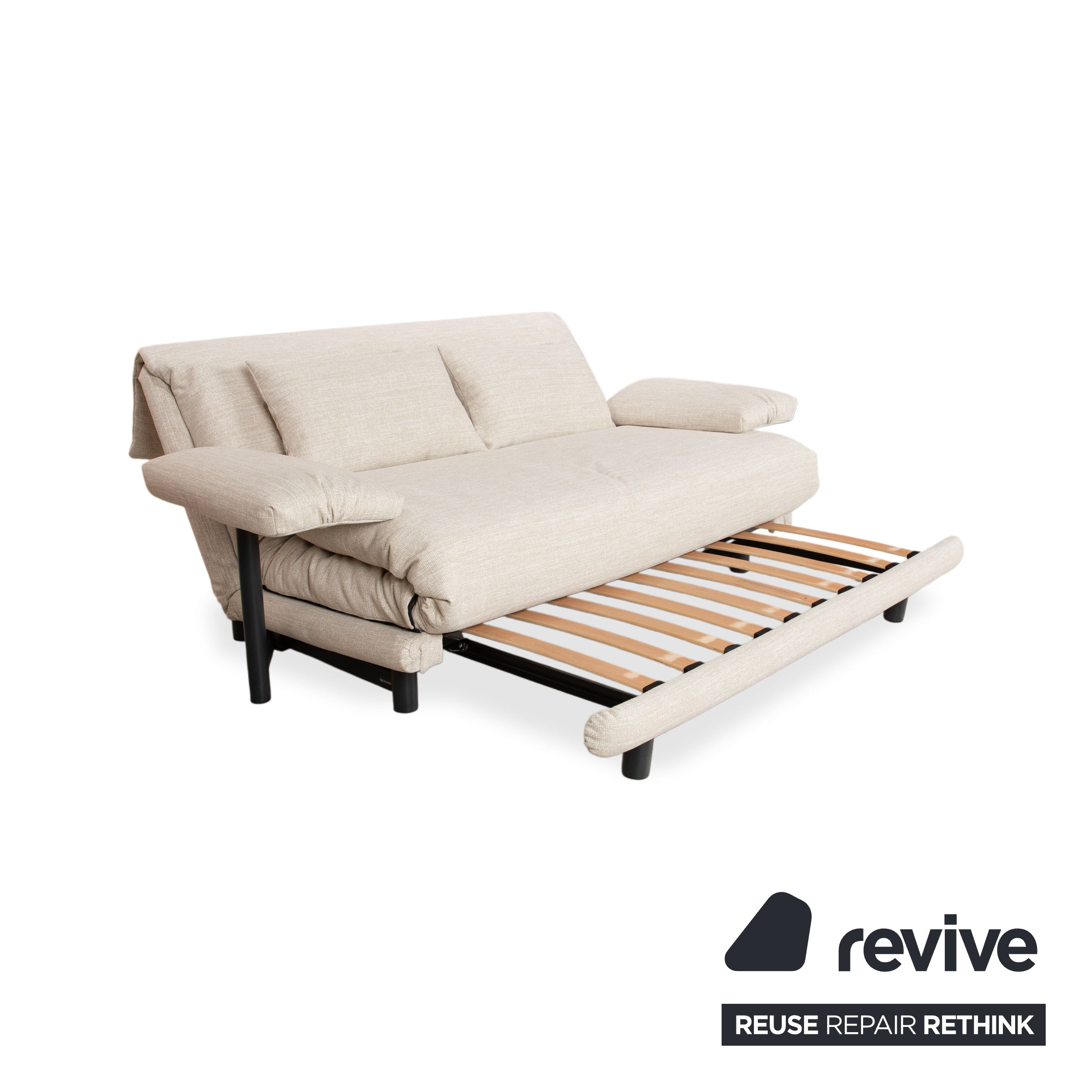 Ligne Roset Multy Stoff Dreisitzer Sofa Beige Couch manuelle Schlaffunktion inkl. Armlehnen Neubezug PALMA PRO 4600