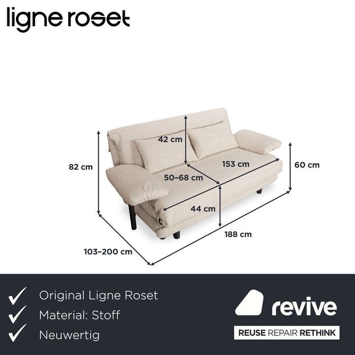 Ligne Roset Multy Stoff Dreisitzer Sofa Beige Couch manuelle Schlaffunktion inkl. Armlehnen Neubezug PALMA PRO 4600