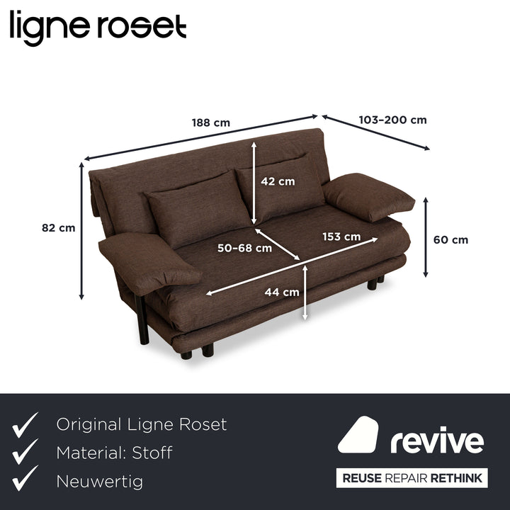 Ligne Roset Multy Stoff Dreisitzer Sofa Braun manuelle Funktion Schlaffunktion Sofa Couch inkl. Armlehnen und Kissen Neubezug