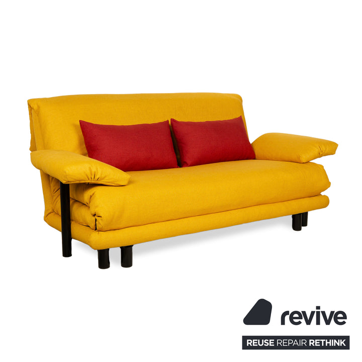 Ligne Roset Multy Canapé 3 places avec accoudoirs, tissu jaune, rouge, noir, fonction couchage manuelle, canapé-lit, nouveau revêtement
