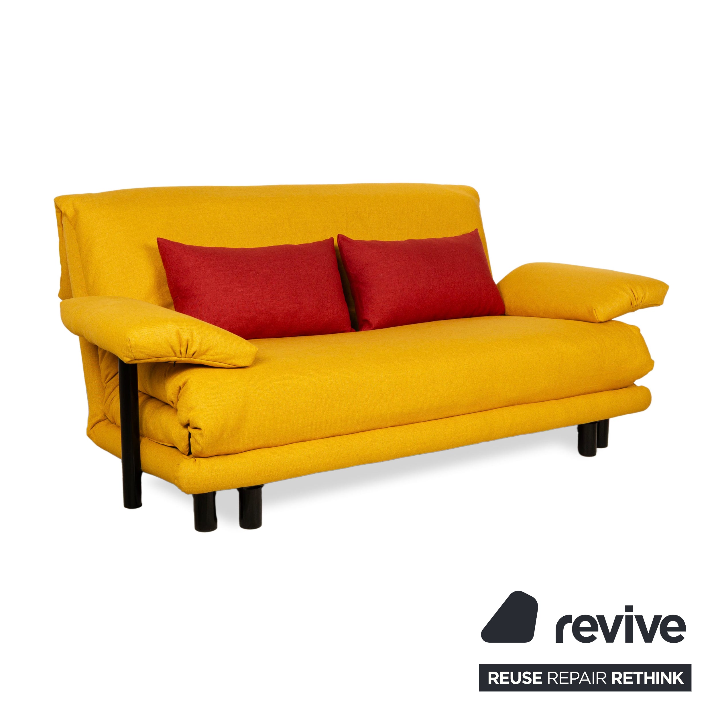 Ligne Roset Multy Three-Seater Armrests Fabric Yellow Red Black Manual Sleep Function Sofa Bed Reupholstered